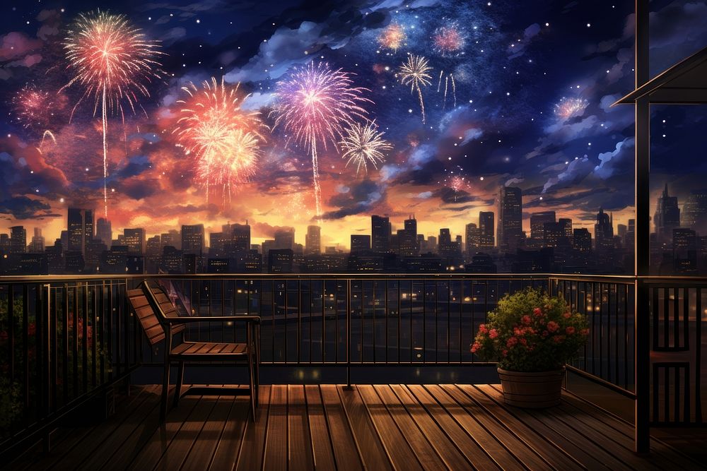 Fireworks architecture cityscape building. AI generated Image by rawpixel.