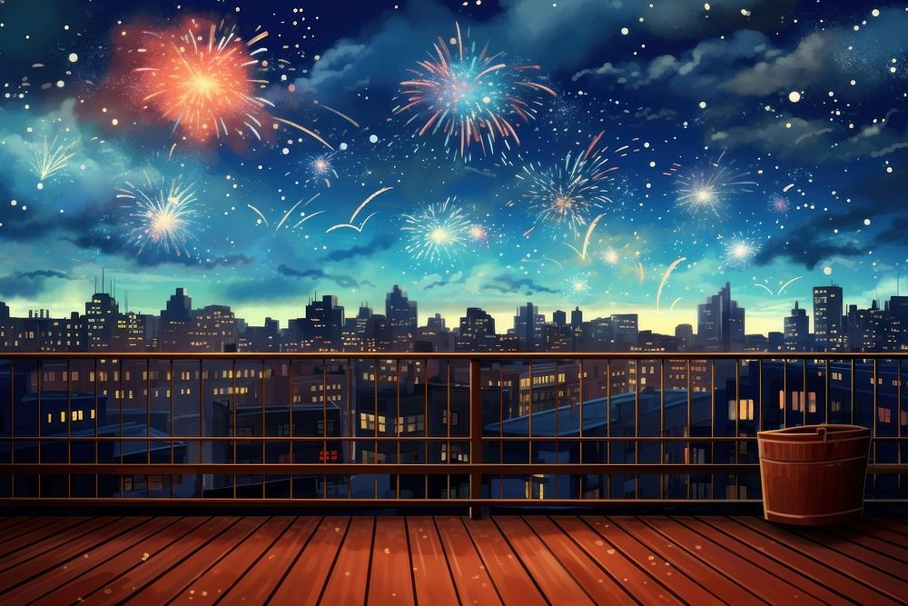 Fireworks architecture cityscape building. AI generated Image by rawpixel.
