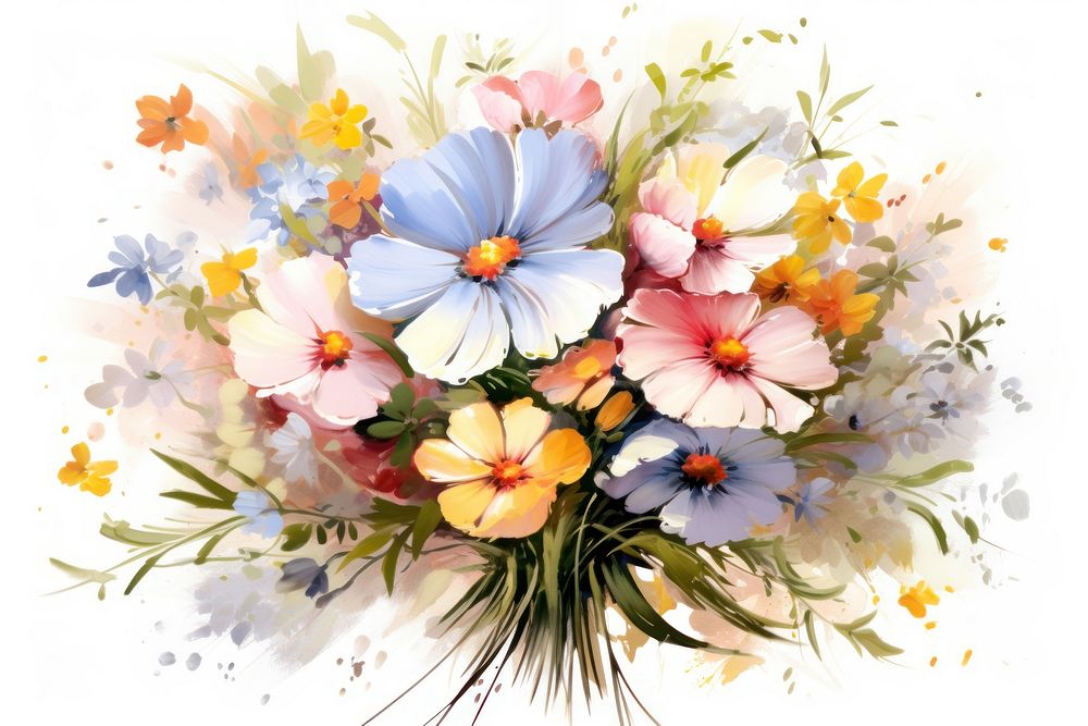 Flower bouquet painting plant daisy. AI generated Image by rawpixel.