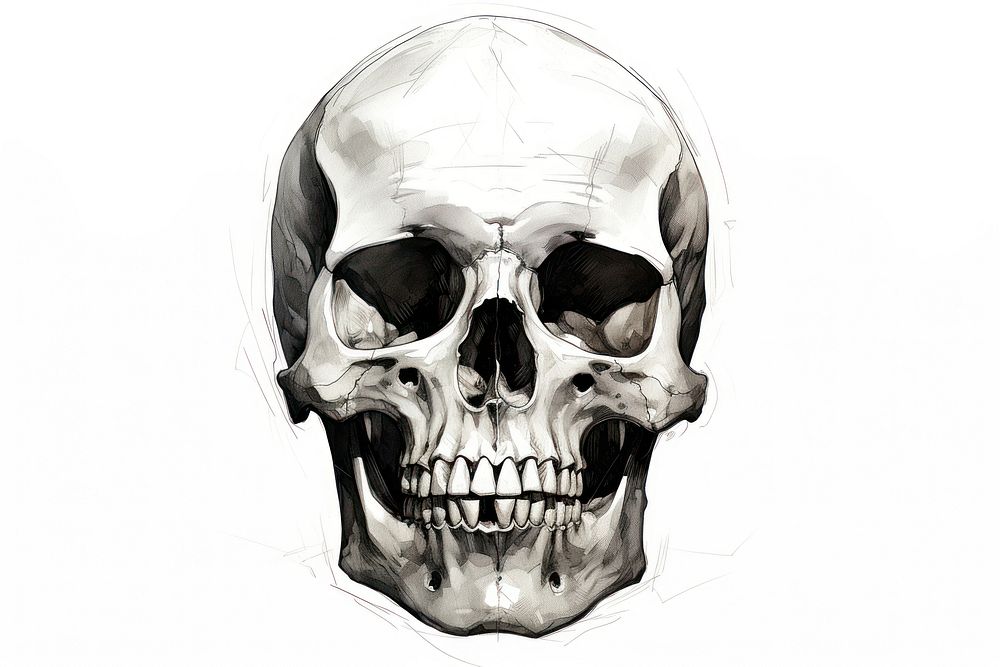 Skull sketch white background illustrated. AI generated Image by rawpixel.