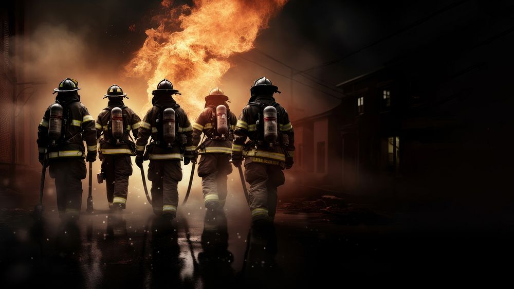 Five Fire Fighters helmet adult fire. AI generated Image by rawpixel.