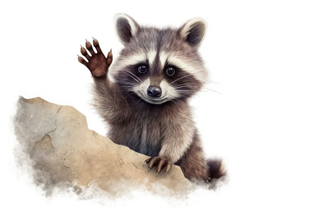 Raccoon showing a rock gesture cartoon animal mammal. AI generated Image by rawpixel.