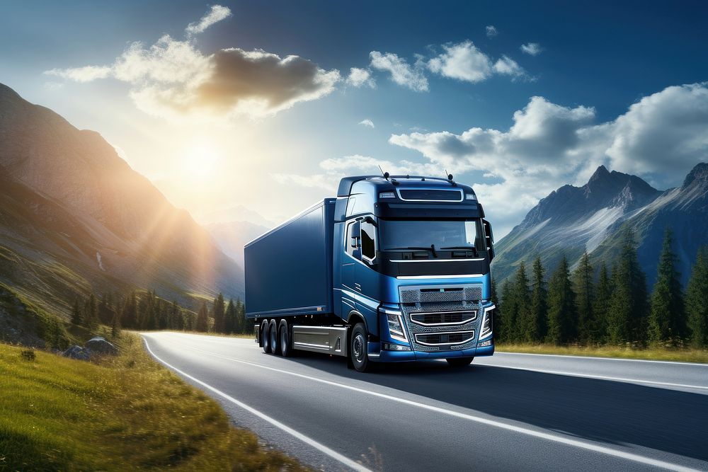 Truck vehicle road blue. AI generated Image by rawpixel.