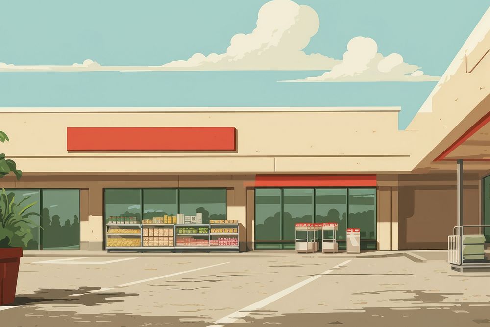 Supermarket vehicle transportation architecture. AI generated Image by rawpixel.