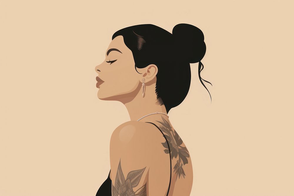 Italian woman tattoo adult back. AI generated Image by rawpixel.