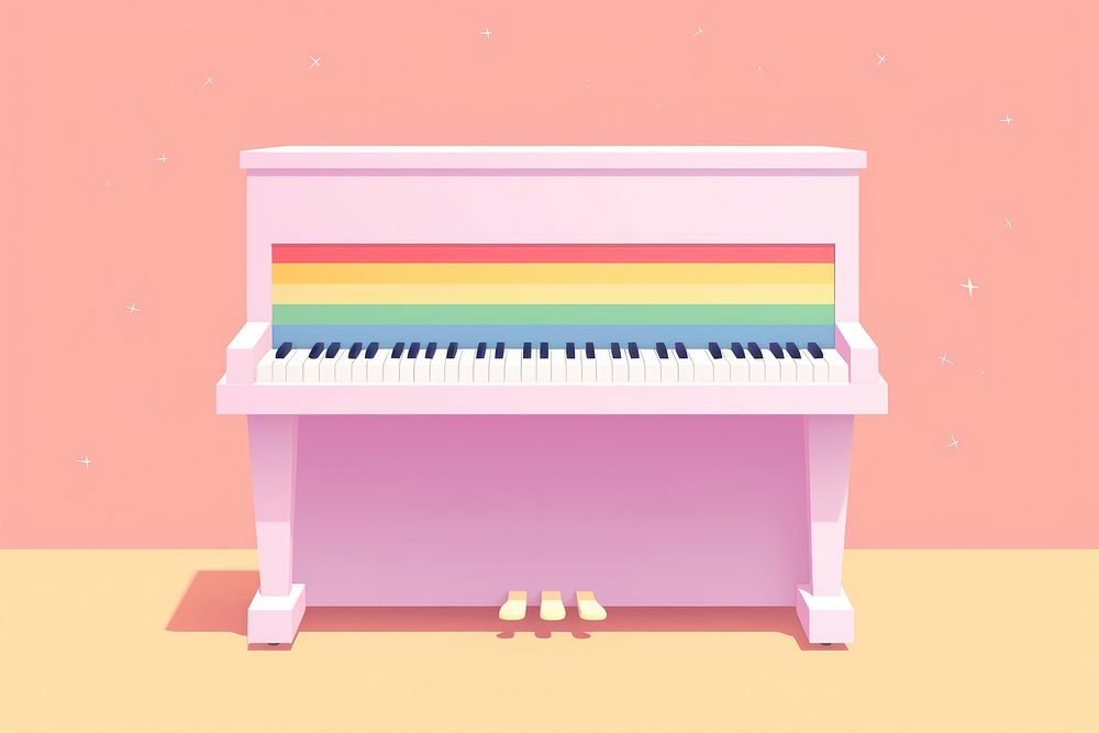 A rainbow piano keyboard pink harpsichord.