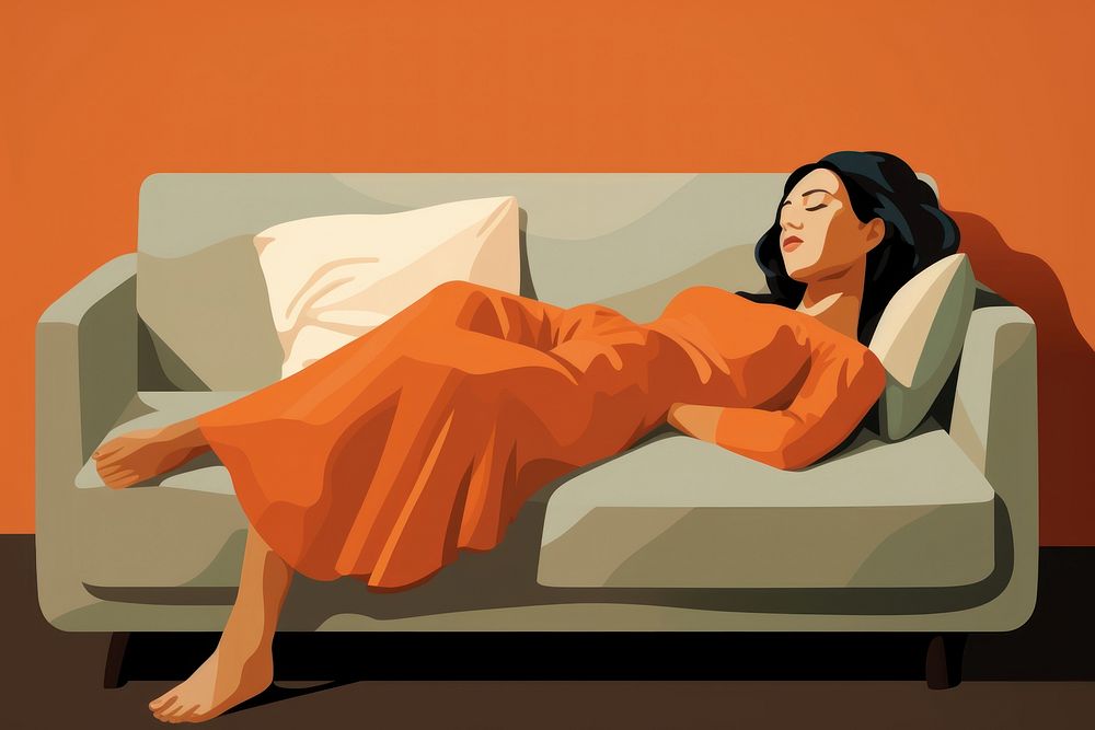 Furniture sleeping female adult. AI generated Image by rawpixel.