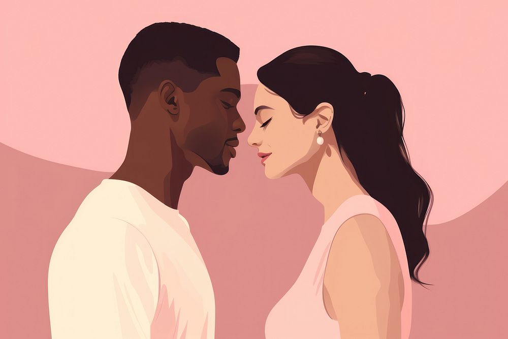 Mixed race couple dating adult pink. AI generated Image by rawpixel.