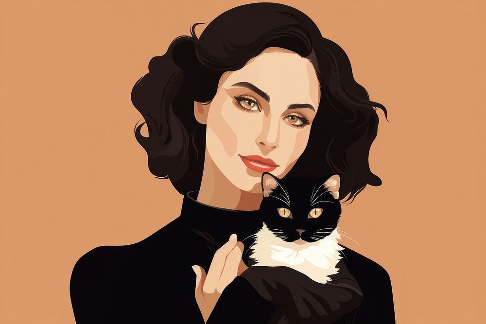 Woman holding a cat portrait drawing animal. AI generated Image by rawpixel.