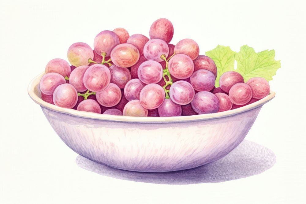 Bowl grapes drawing plant fruit. AI generated Image by rawpixel.