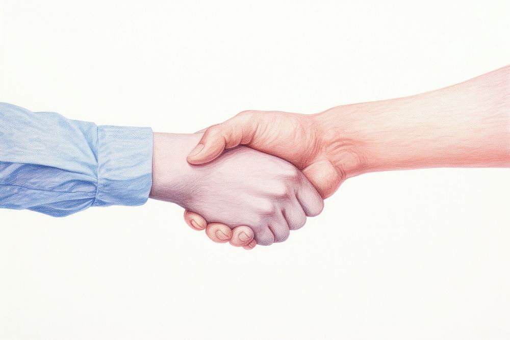 Handshake white background togetherness agreement. 