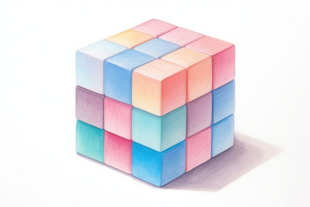 Rubik drawing toy white background. AI generated Image by rawpixel.