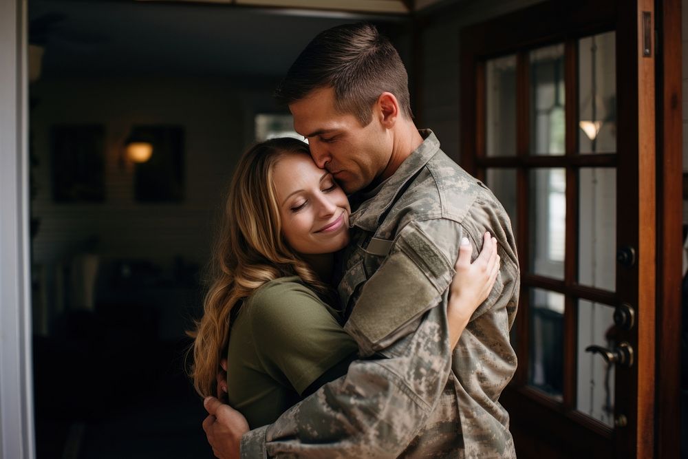 Military portrait hugging adult. AI generated Image by rawpixel.