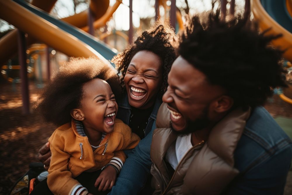 Laughing playground family baby. 