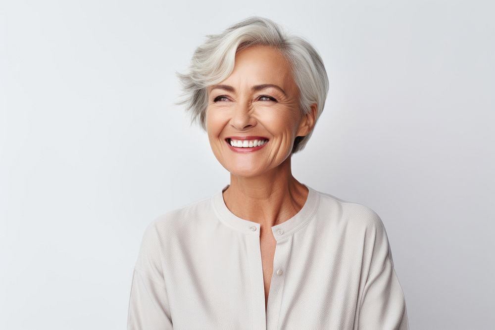 Mature lady laughing adult smile. AI generated Image by rawpixel.