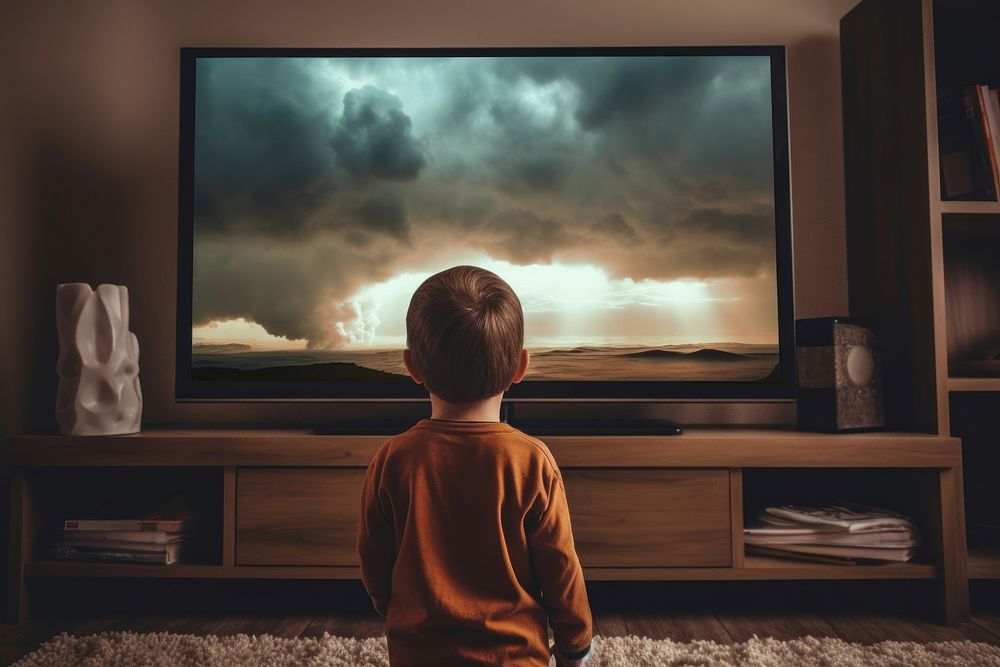 Television screen child looking. AI generated Image by rawpixel.