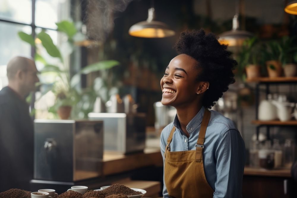 Barista smiling adult cafe. 