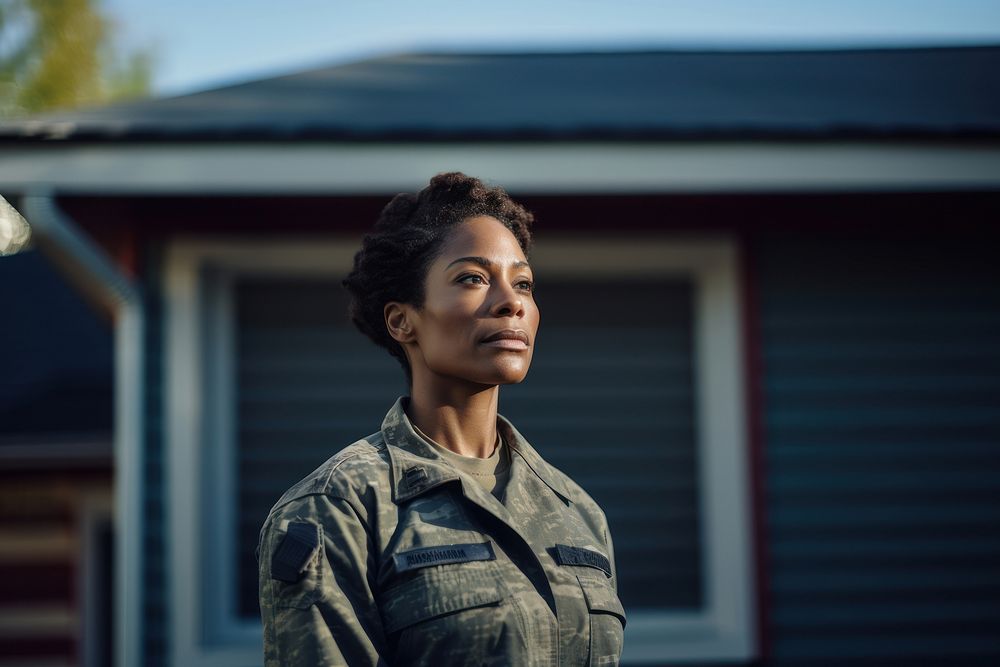 Military woman portrait outdoors photo. 