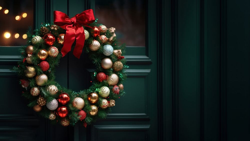 Christmas wreath plant illuminated. AI generated Image by rawpixel.
