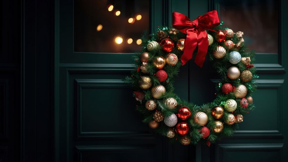 Christmas wreath illuminated celebration. AI generated Image by rawpixel.