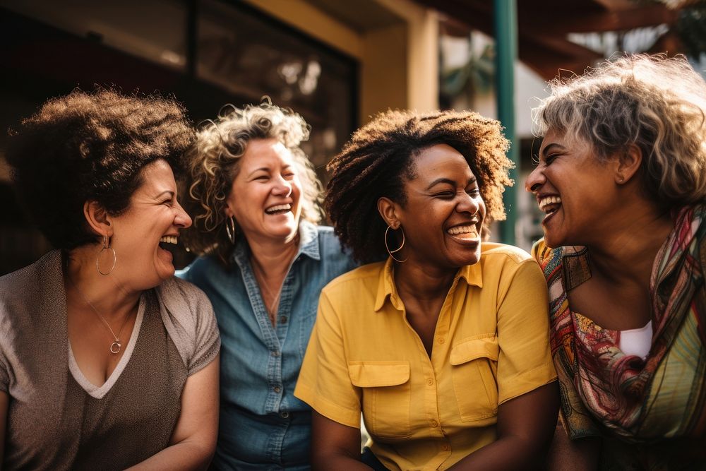 Laughing adult women happy. 