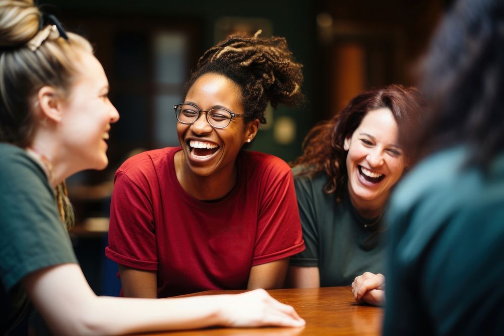 Diverse Women Volunteers talking laughing adult women. AI generated Image by rawpixel.