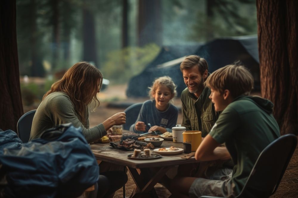 Camping outdoors family eating. AI generated Image by rawpixel.