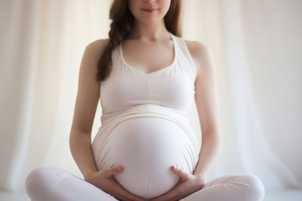 Yoga pregnant adult woman. AI generated Image by rawpixel.