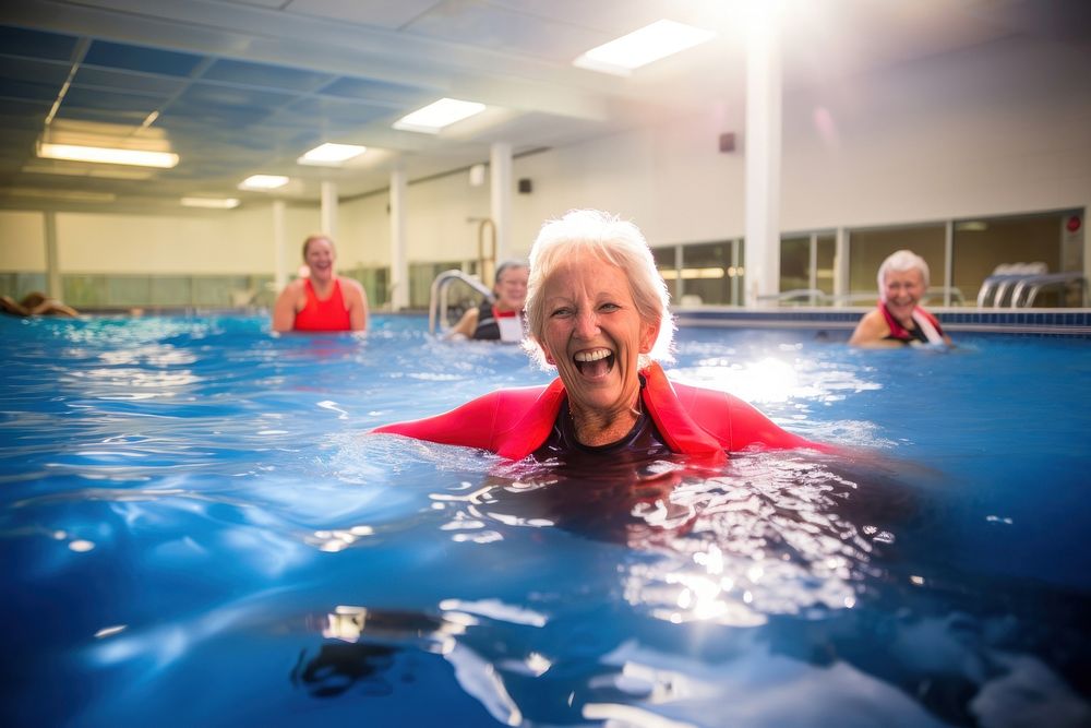 Senior woman recreation swimming portrait. 