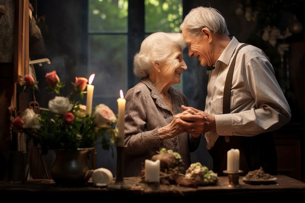 Senior wedding anniversary adult affectionate togetherness. AI generated Image by rawpixel.