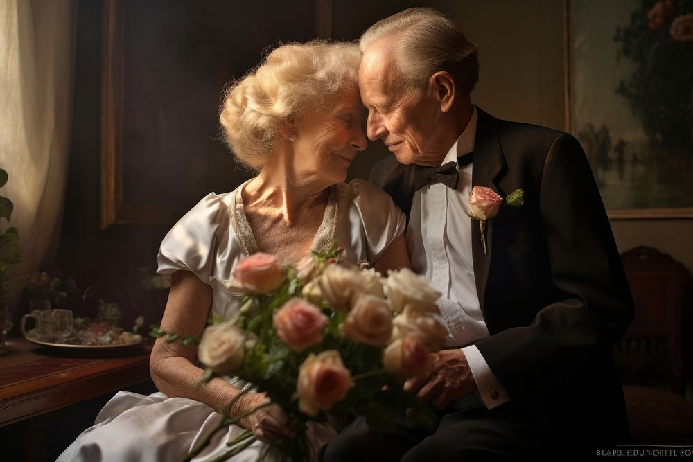 Senior wedding anniversary portrait flower | Free Photo - rawpixel