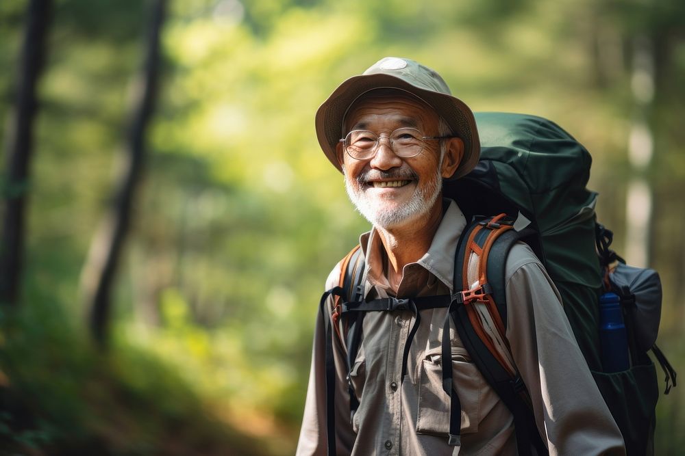 Portrait backpack forest adult. 