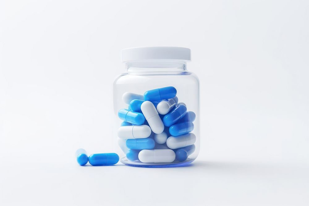 Capsule blue pill white background medication. AI generated Image by rawpixel.