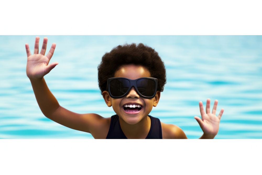 Two diversity kids swimming photography sunglasses swimwear. AI generated Image by rawpixel.