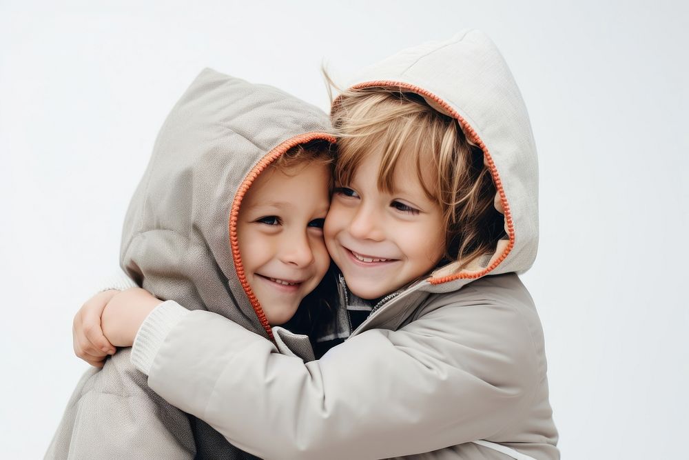 Kids hugging photography sweatshirt portrait. AI generated Image by rawpixel.