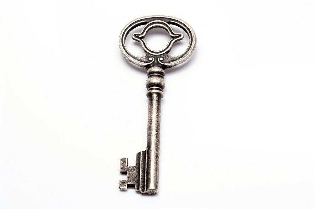 Silver house key white background protection security. 