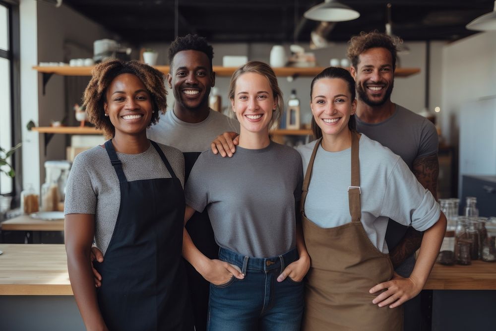 Successful creative business team standing portrait smiling. AI generated Image by rawpixel.