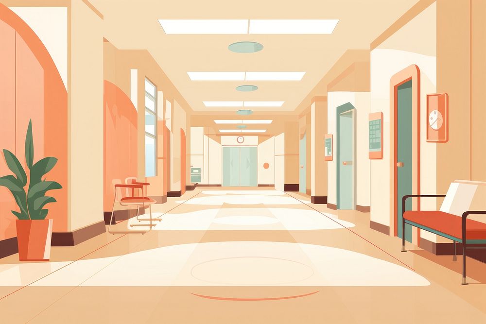 Hospital architecture furniture corridor. AI generated Image by rawpixel.