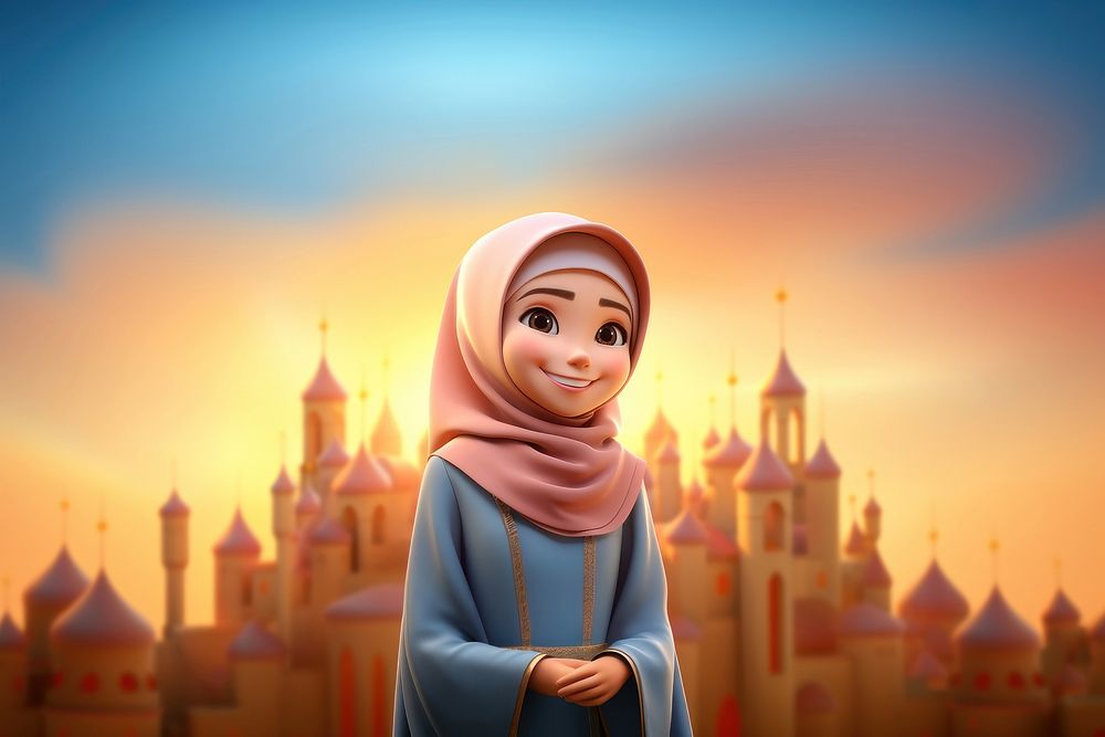 Muslim young girl cartoon adult representation. AI generated Image by rawpixel.