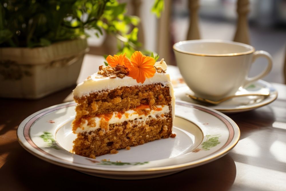 Carrot cake dessert plate table. 