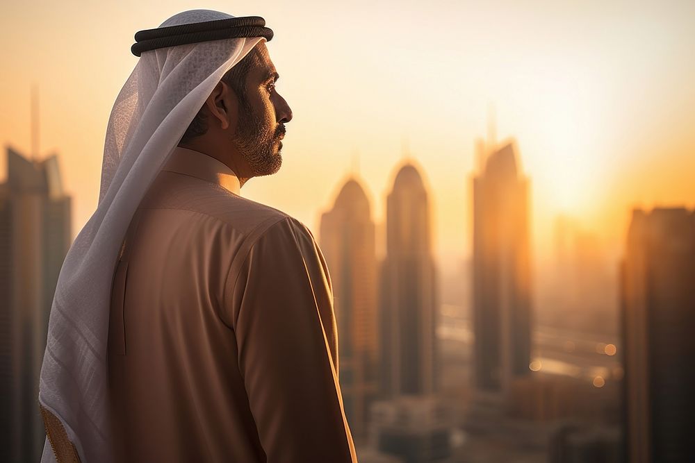 Emirati man standing portrait looking. AI generated Image by rawpixel.