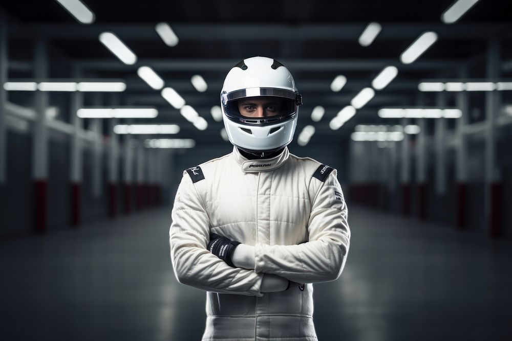 White racing suit helmet adult man. AI generated Image by rawpixel.