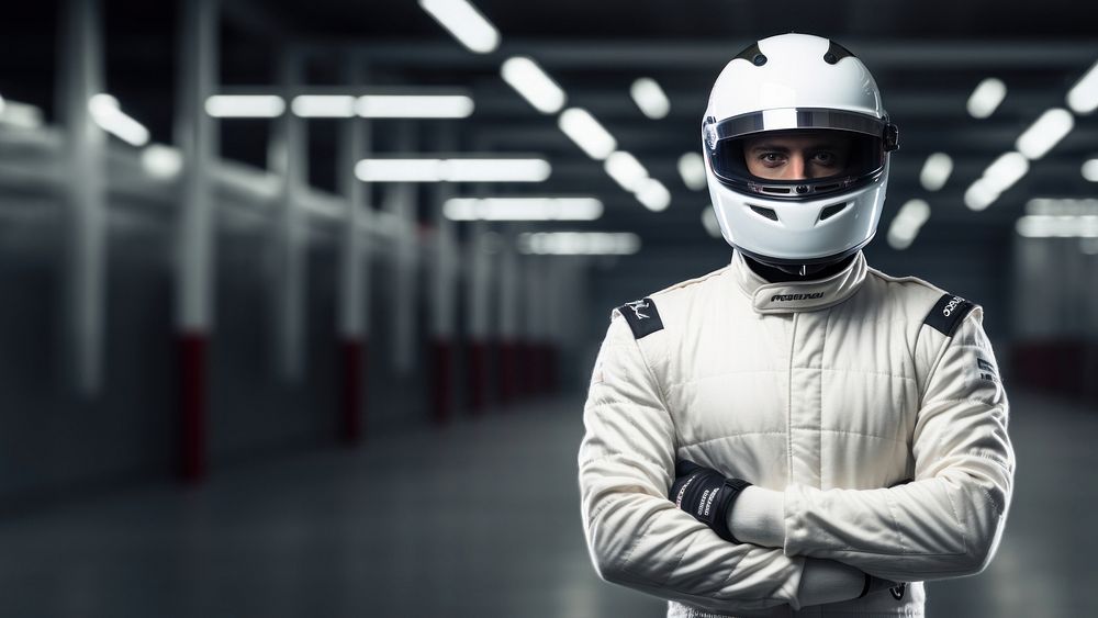 White racing suit helmet adult face. AI generated Image by rawpixel.