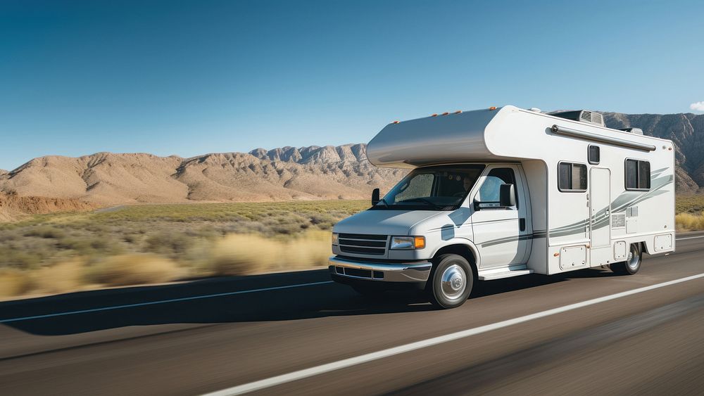 White motor home vehicle van transportation. AI generated Image by rawpixel.