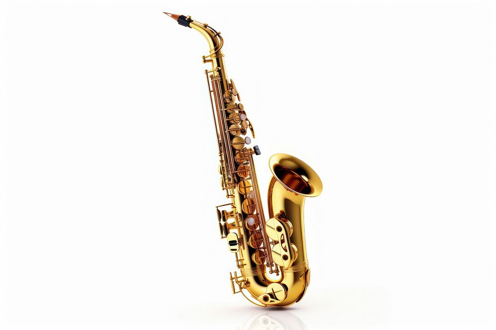 Saxophone music gold white background. 