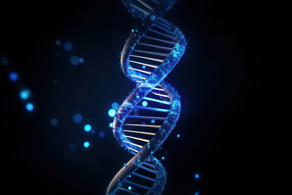 DNA hologram blue architecture staircase.