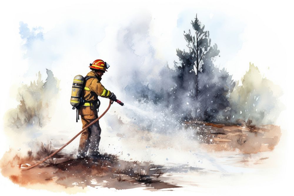 Fire firefighter adult extinguishing. AI generated Image by rawpixel.