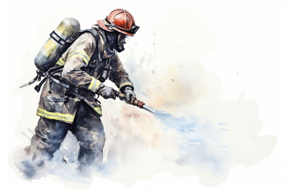 Firefighter spraying water firefighter helmet adult. AI generated Image by rawpixel.