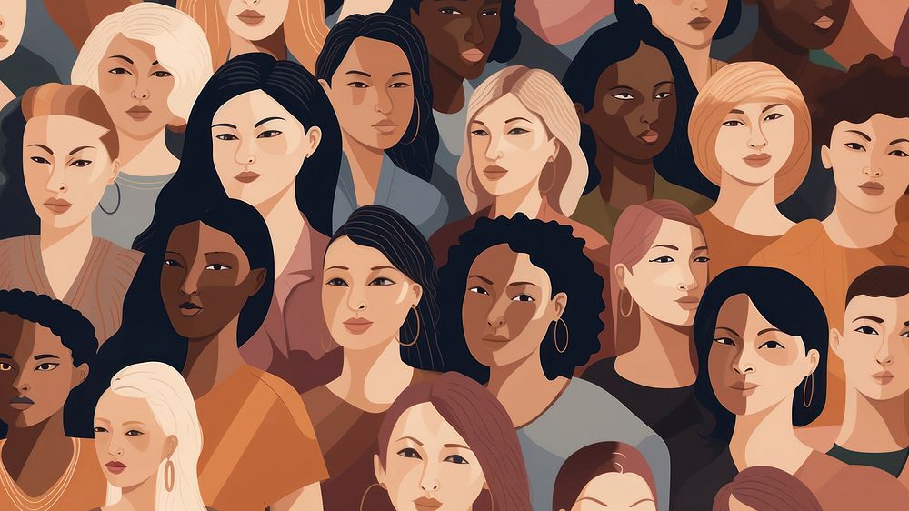 Illustration of women of different races in university.  