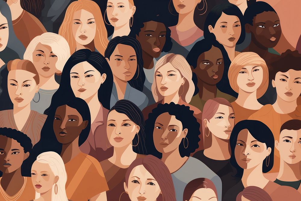 Illustration of women of different races in university.  